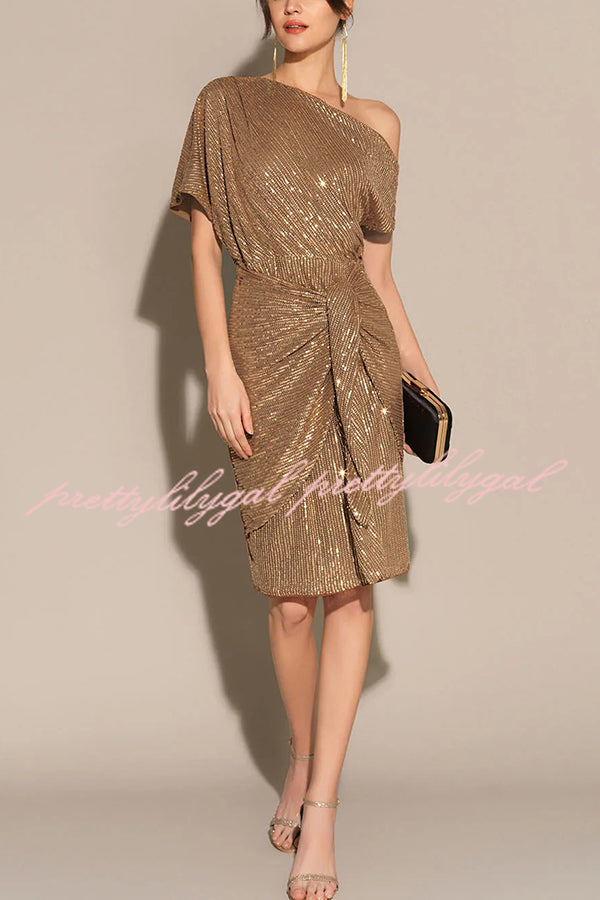 Solid Sequined Elegant Strappy Mini Dress