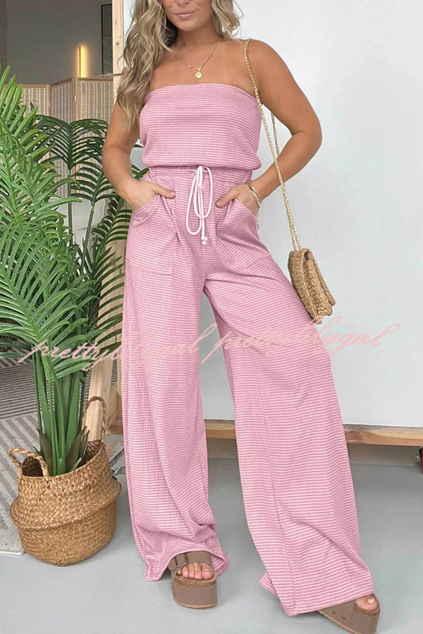 Casually Chic Off Shoulder Drawstring Waist Pocketed Wide Leg Jumpsuit