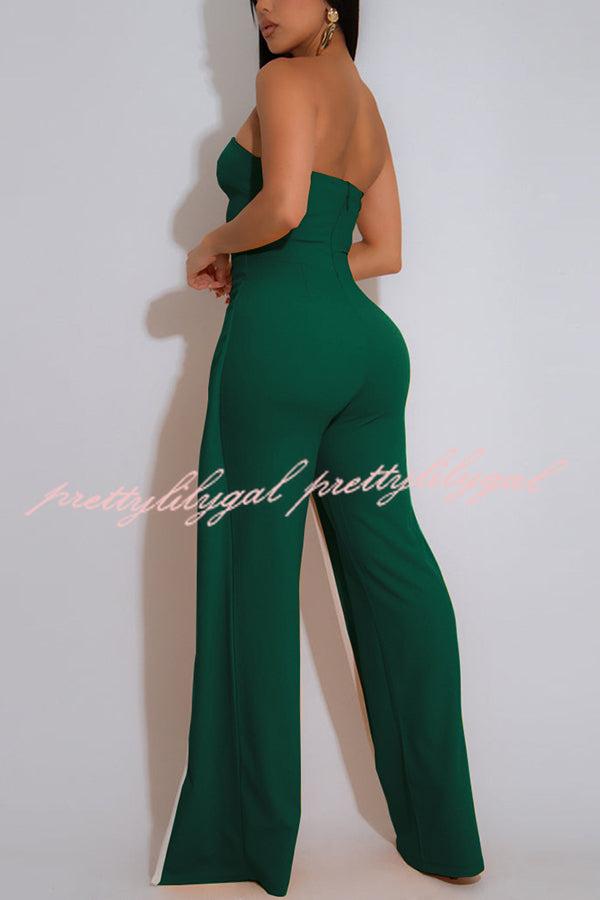 Fashionable Contrast Color Off-shoulder Metal Decoration Casual Elegant Jumpsuit