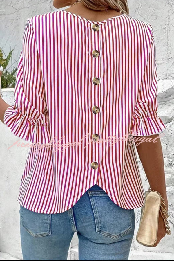 Fashionable Striped Printed Button Half Sleeve Casual Shirt