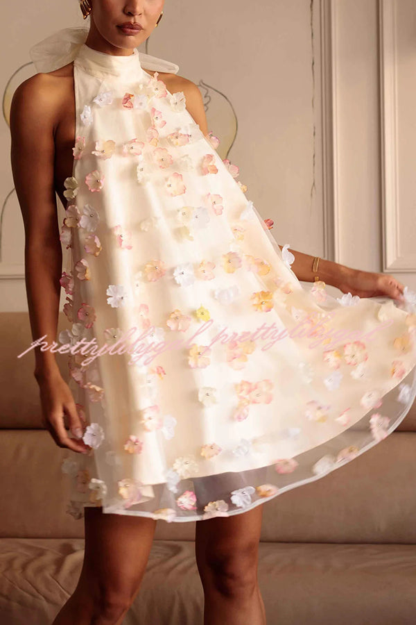 Sweet Floral Embellished Sleeveless Mini Dress