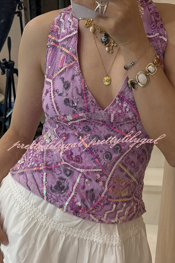 Fashion Sequined Casual V-neck Backless Slim Vest