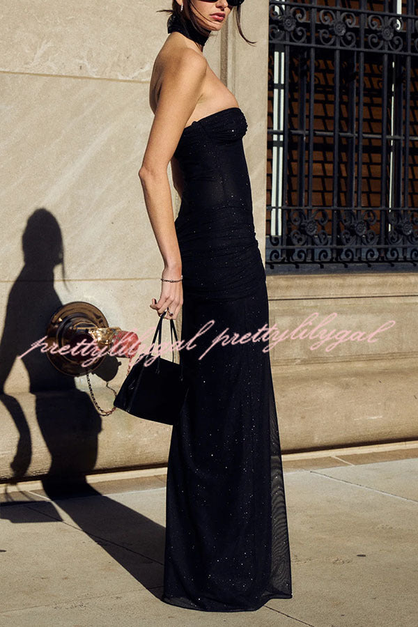 Sexy Slightly Translucent Sequined Off-shoulder Slim Fit Fishtail Maxi Dress