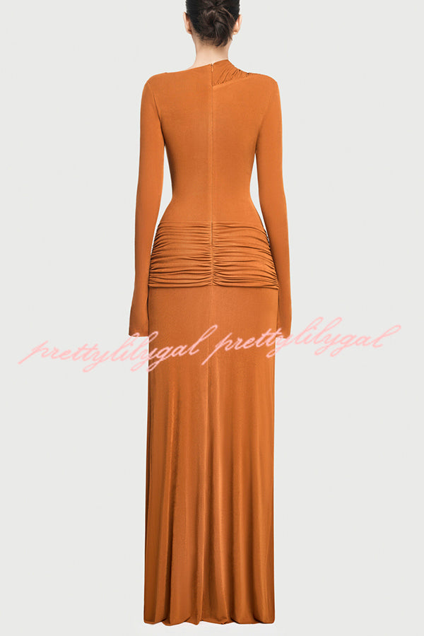 Stylish Long-sleeved Slim-fit Pleated Elegant Maxi Dress