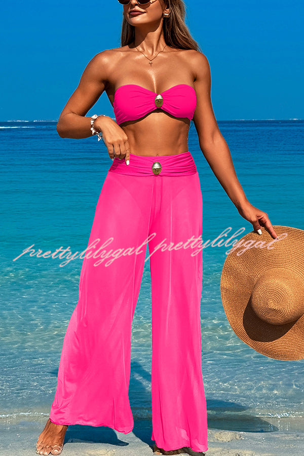 Solid Color Loose Metal Buckle Beach Pants