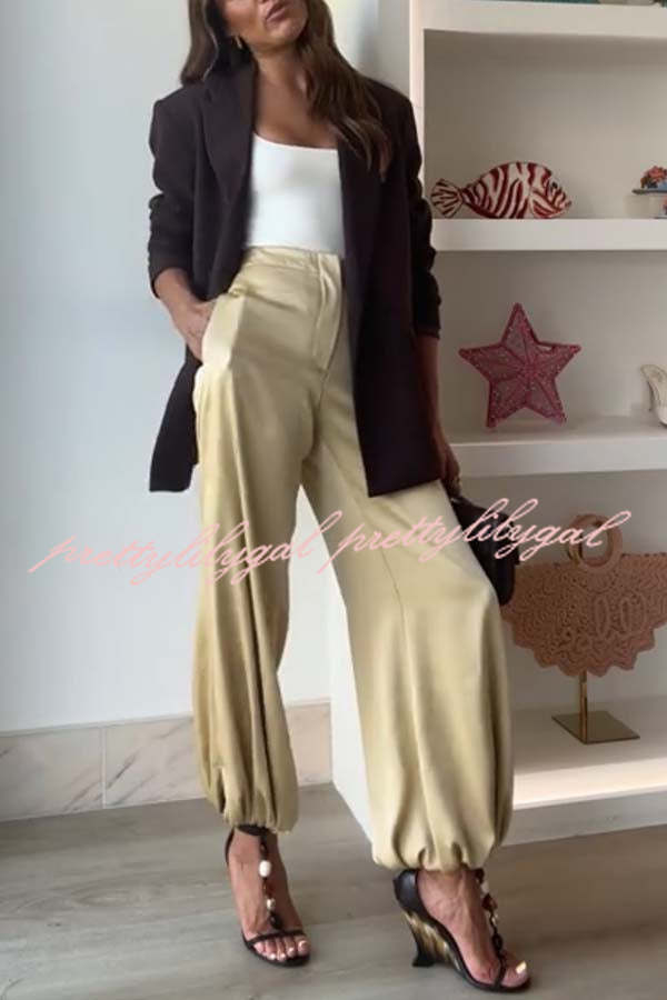 City Phantom Satin High Rise Pocket Aladdin Bloomers Pants