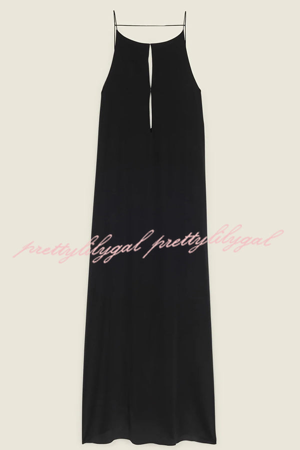 Sexy Satin Cutout Sling Backless Maxi Dress