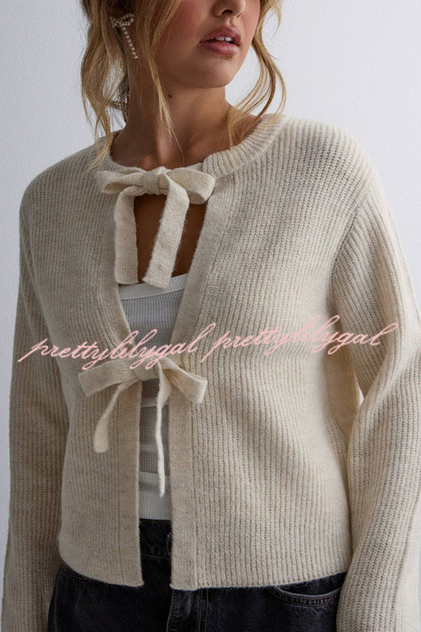 Solid Color Loose Long Sleeve Lace-up Knitted Cardigan