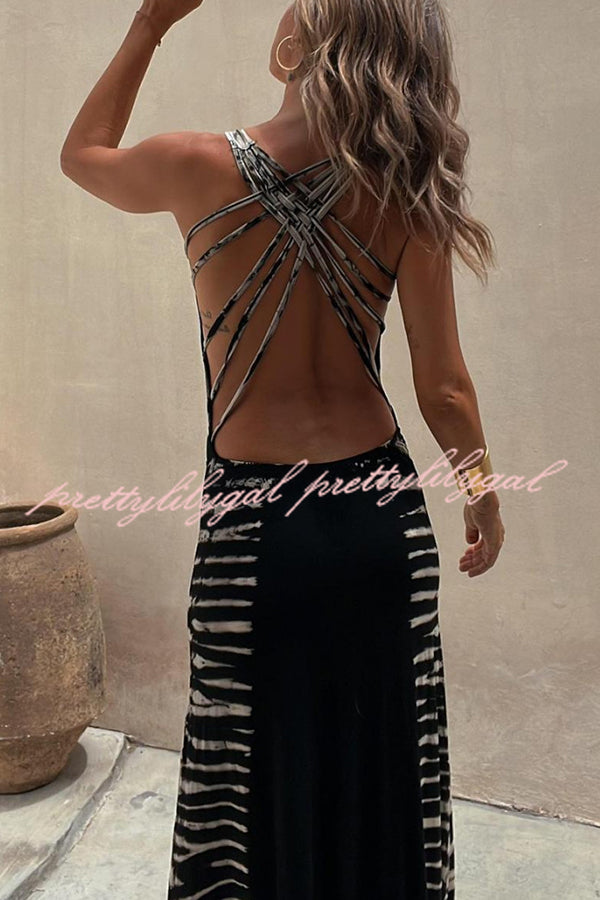 Summer Adventures Tie-dye Print Back Lace-up Stretch Maxi Dress