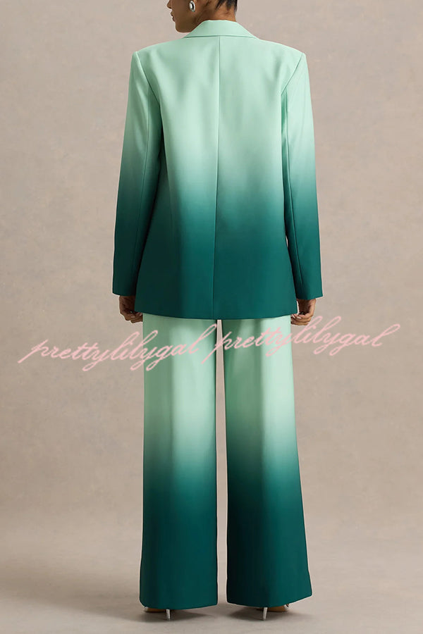 Enya Ombre Print Single Button Long Sleeve Lapel Loose Blazer