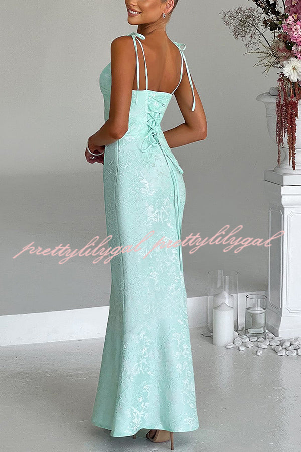 Jacquard Fabric Elegant Suspender Tie Slim Fishtail Maxi Dress