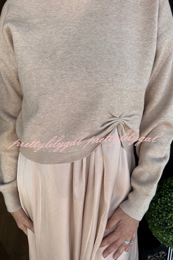 Practical Fashion Knit Ruched Sweater and Satin Stretch Tank Midi Dress Two-piece Set