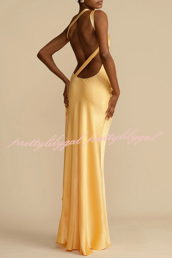 Moonlit Soiree Satin Asymmetrical One Shoulder Backless Strap Maxi Dress