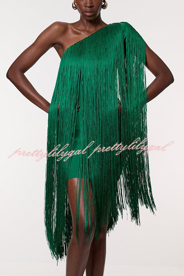 Fashion One-shoulder Slim-fit Elegant Tassel Mini Dress
