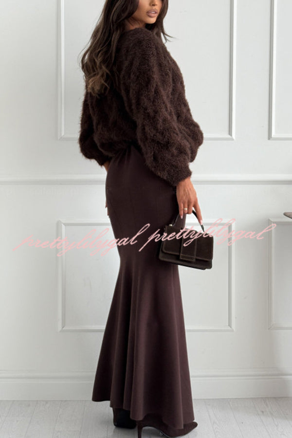 Caitlin Knit Stretch Fabric High Waist Fishtail Casual Maxi Skirt