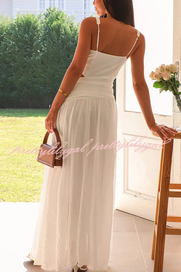 Solid Color V-neck Waist Hollow Slim Maxi Dress