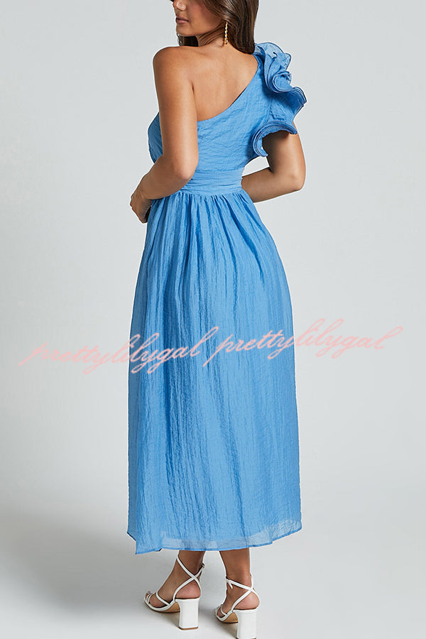 Romantic Seaside One Shoulder Frill Detail Sleeve Layered Midi Dress