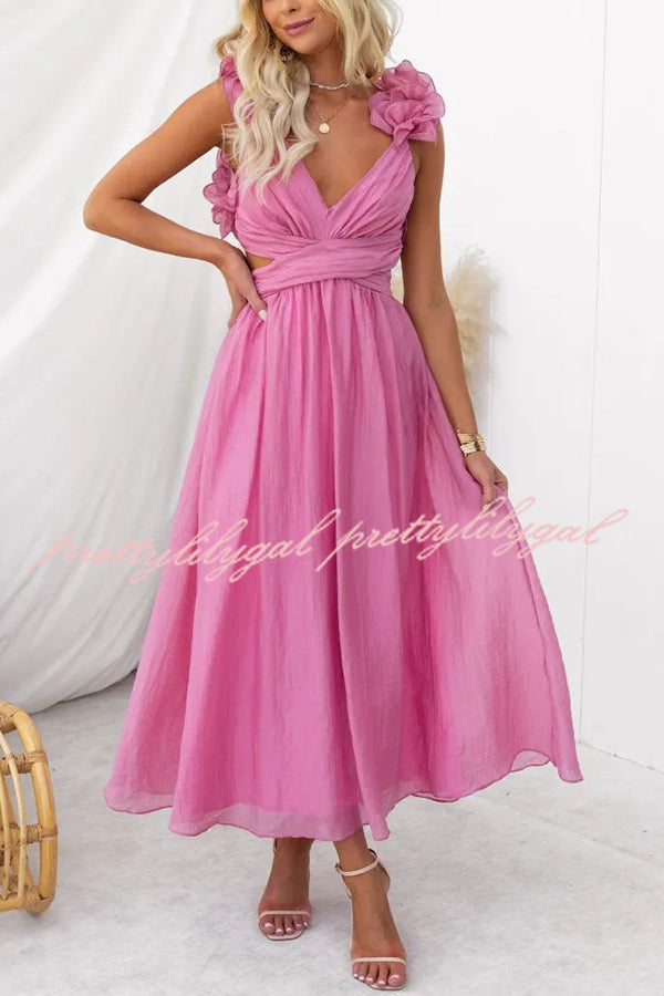 Luxe Lady Floral Ruffle Detail Back Lace-up Elastic Waist Maxi Dress –  prettylilygal