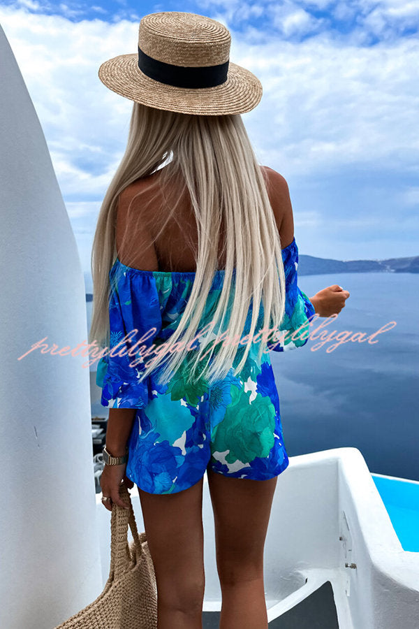 Meet At Sunset Printed Off Shoulder Belted Loose Romper