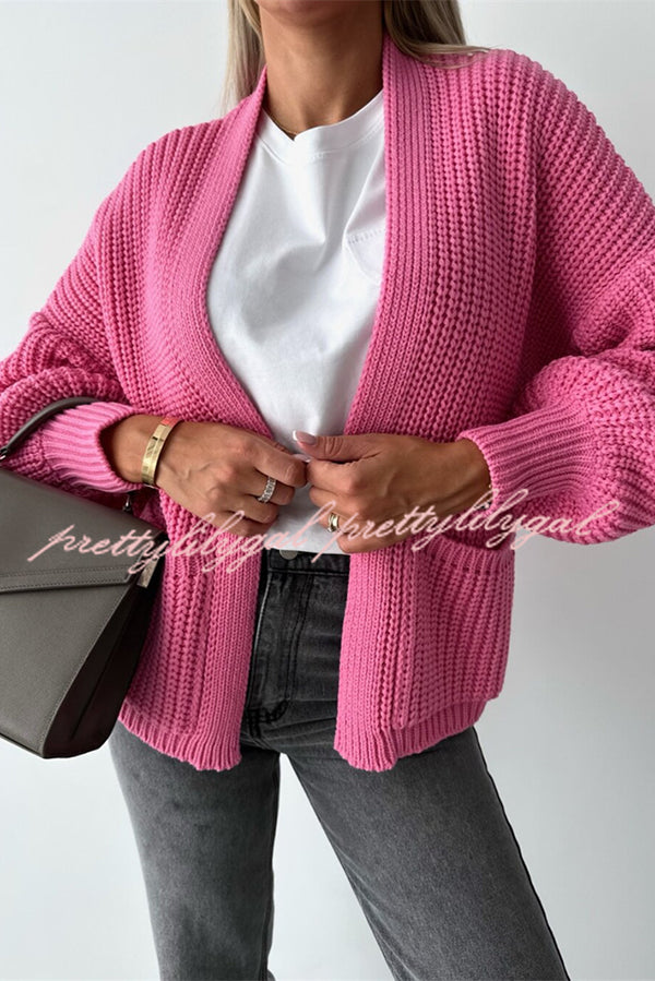 Solid Color V-neck Long-sleeved Casual Knitted Cardigan