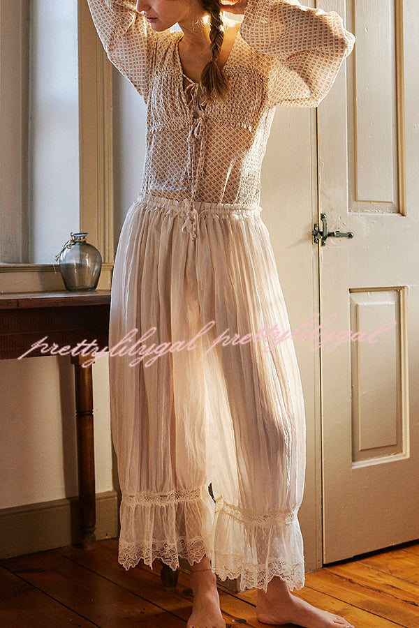 Pastoral Style Elastic Waist Lace Hem Bloomer Pants