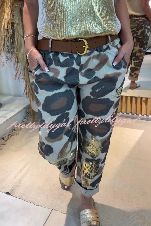 Unique Printed Hot Stamping Casual Pocket Pants