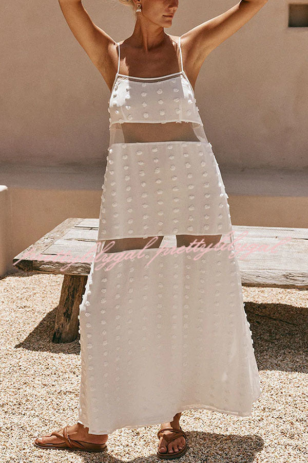 Alexa Textured Spot Sheer Mesh Patchwork Slip A-line Maxi Dress