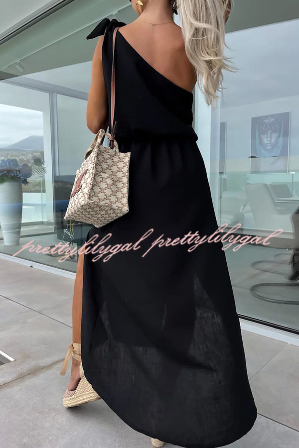 Bayside Beauty One Shoulder Slit Relaxed Midi Dress