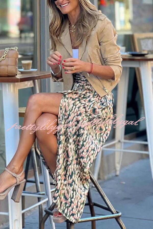 Unique Print High-Waisted Casual Slit Maxi Skirt