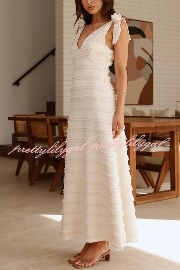 Solid Color V-neck Elegant Sling Lace Up Vacation Maxi Dress