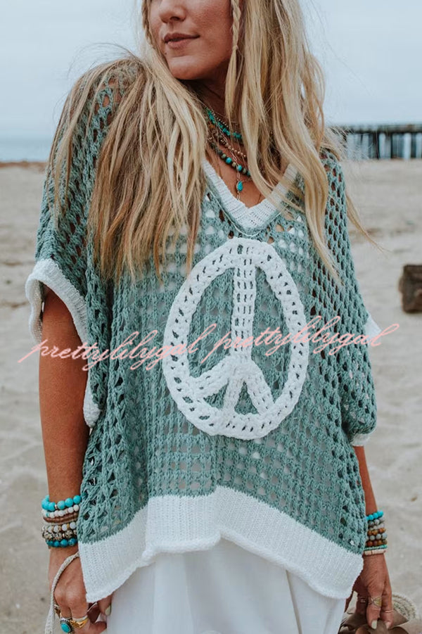 Fashionable V-neck Knitted Hollow Loose Cover-ups