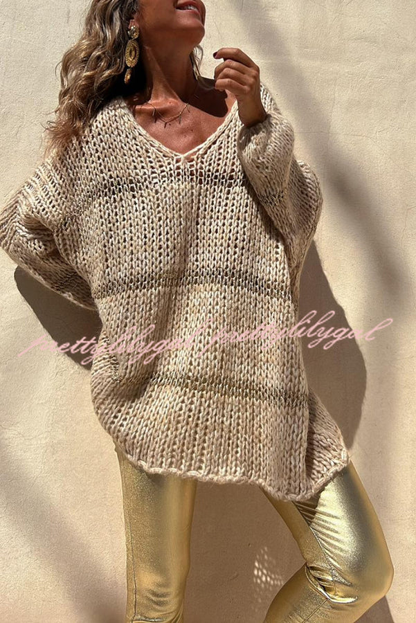 Autumn Brunch Knit Striped Colorblock Loose Pullover Sweater