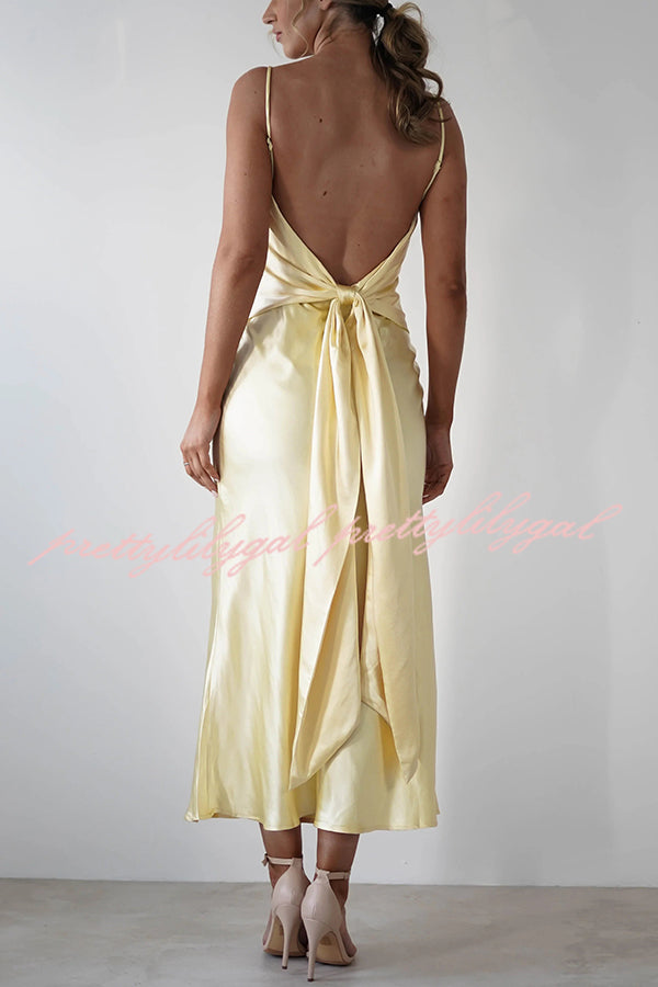 Satin Elegant Sling Backless Lace-Up Midi Dress