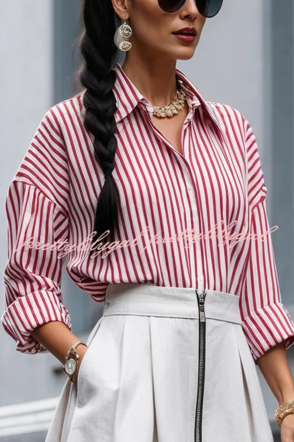 Effortless Charm Printed Button Down Long Sleeve Relaxed Blouse
