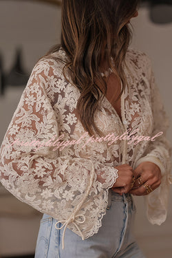 Fashion Hollow Lace Casual Long-sleeved Shirt