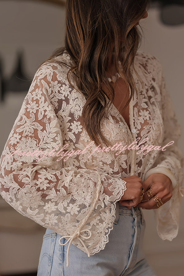 Fashion Hollow Lace Casual Long-sleeved Shirt