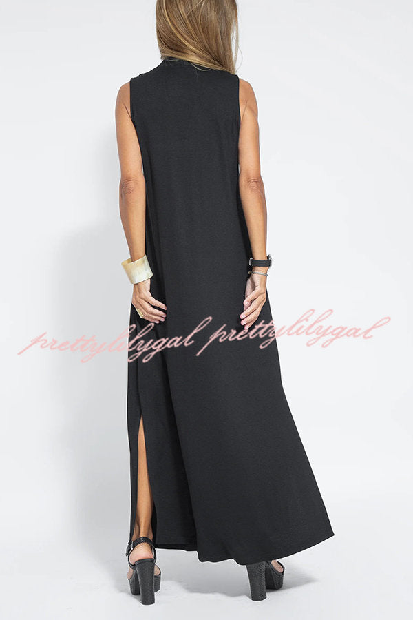 Elegant Is Eternal Knit Solid Color Sleeveless Slit Maxi Dress