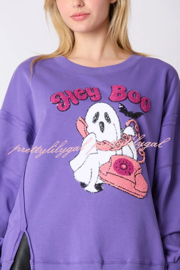 Halloween Cartoon Ghost Sequin Loose Casual Sweatshirt