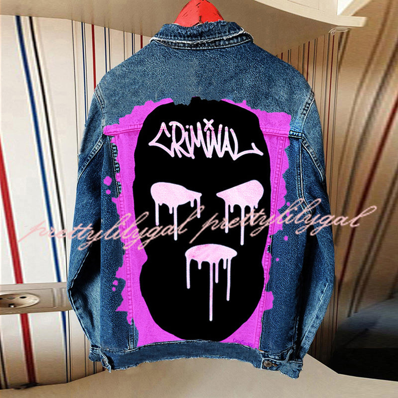 Halloween Print Long Sleeve Denim Jacket