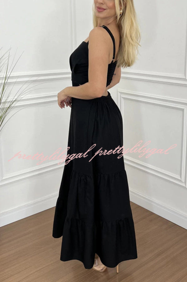 Solid Color Sleeveless Pleated Back Waist-baring Maxi Dress