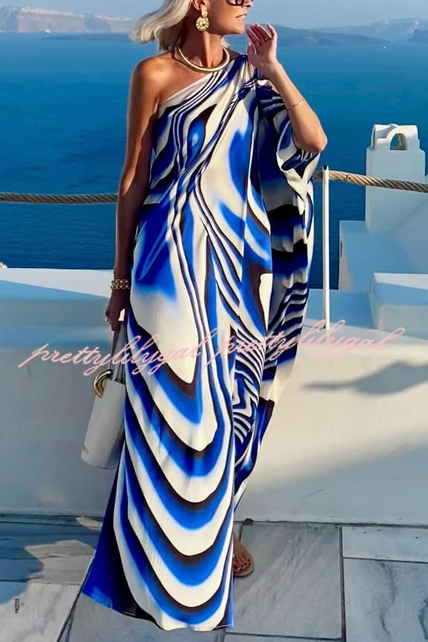 Sirinda Unique Printed Cutout One-shoulder Holiday-style Loose Maxi Dress