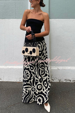 Gina Contrast Color Unique Print Strapless Stretch Maxi Dress