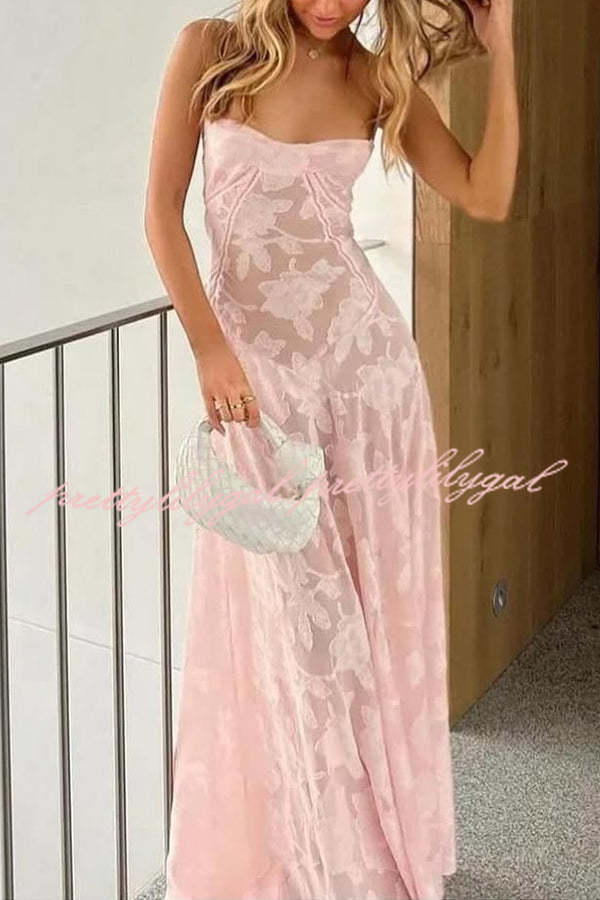Fashion Sexy Suspenders See-through Holiday Slim Maxi Dress