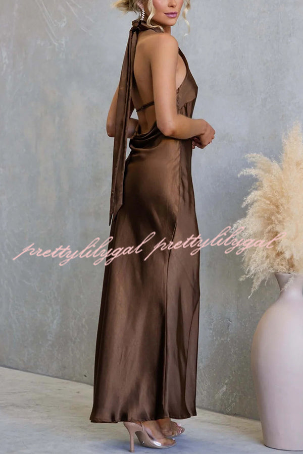 Satin Fashion Halter Backless Slim Elegant Maxi Dress
