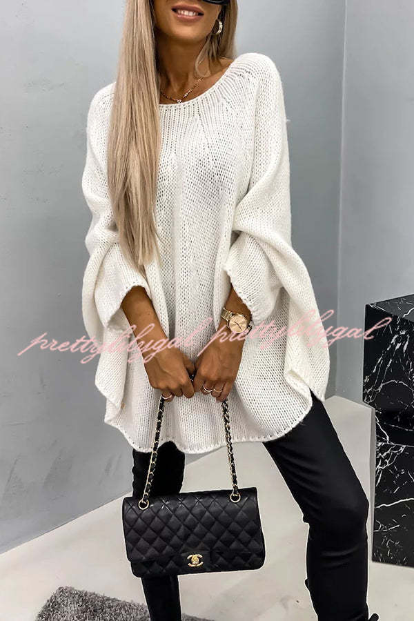 Remember Me Knit Crew Neck Poncho Loose Sweater