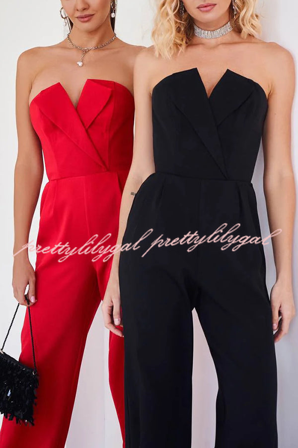 Tuxedo-style Off Shoulder Pocket Wide Leg Formal Jumpsuit