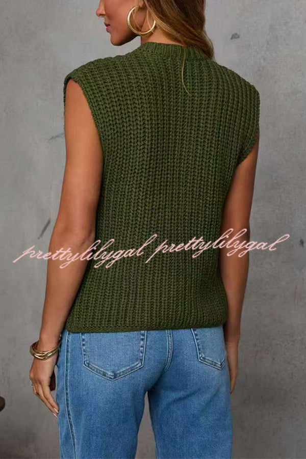 Solid Color Sleeveless Button Pocket Knit Vest