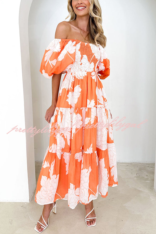 Unique Floral Print Patchwork Lace Up Pleated Maxi Dress