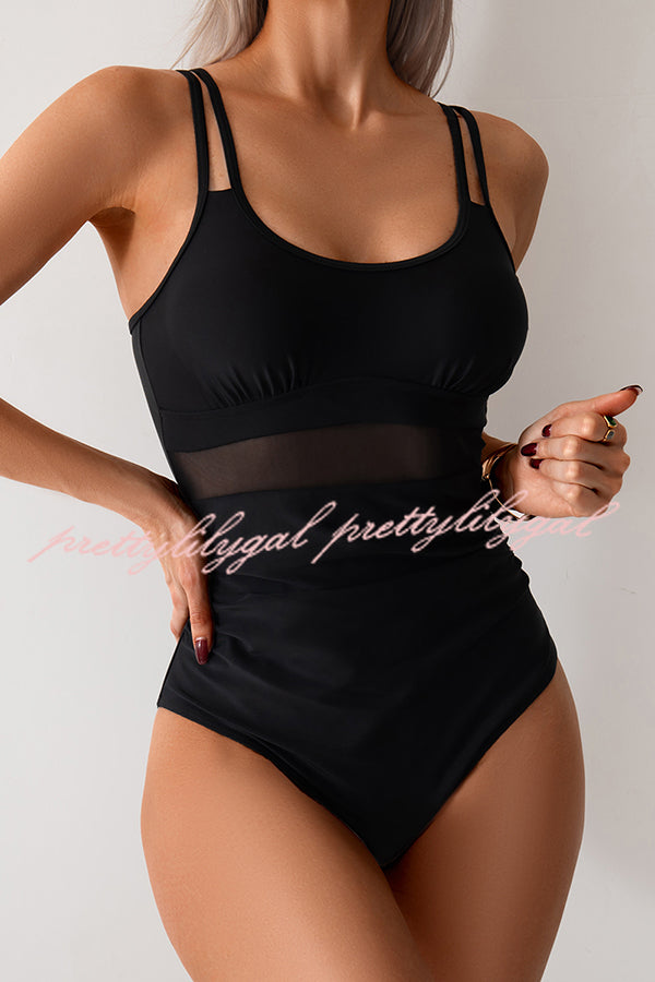 Fashion Waist Mesh Stretch One-piece Swimsuit