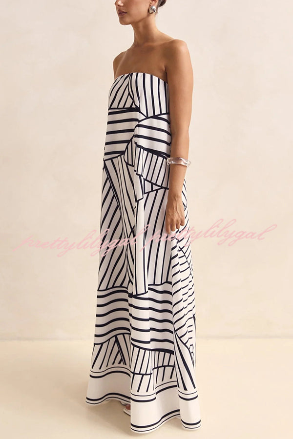 Unique Print Sexy Tube Top Back Zipper Loose Maxi Dress